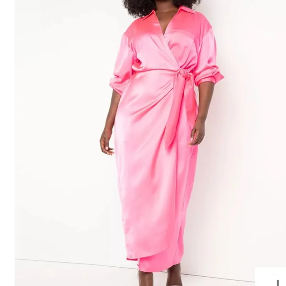 Eloquii | Dresses | Eloquii Bright Pink Maxi Wrap Dress With Long Sleeve  Satin Size 8 | Poshmark